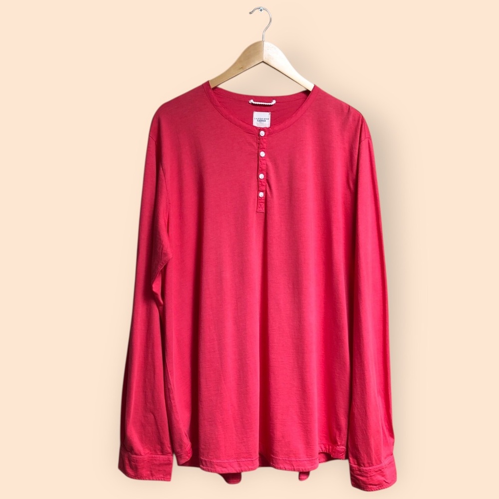 Lands’ End Canvas MENS Coral Pink Long Sleeved Cotton Henley Shirt MENS XL